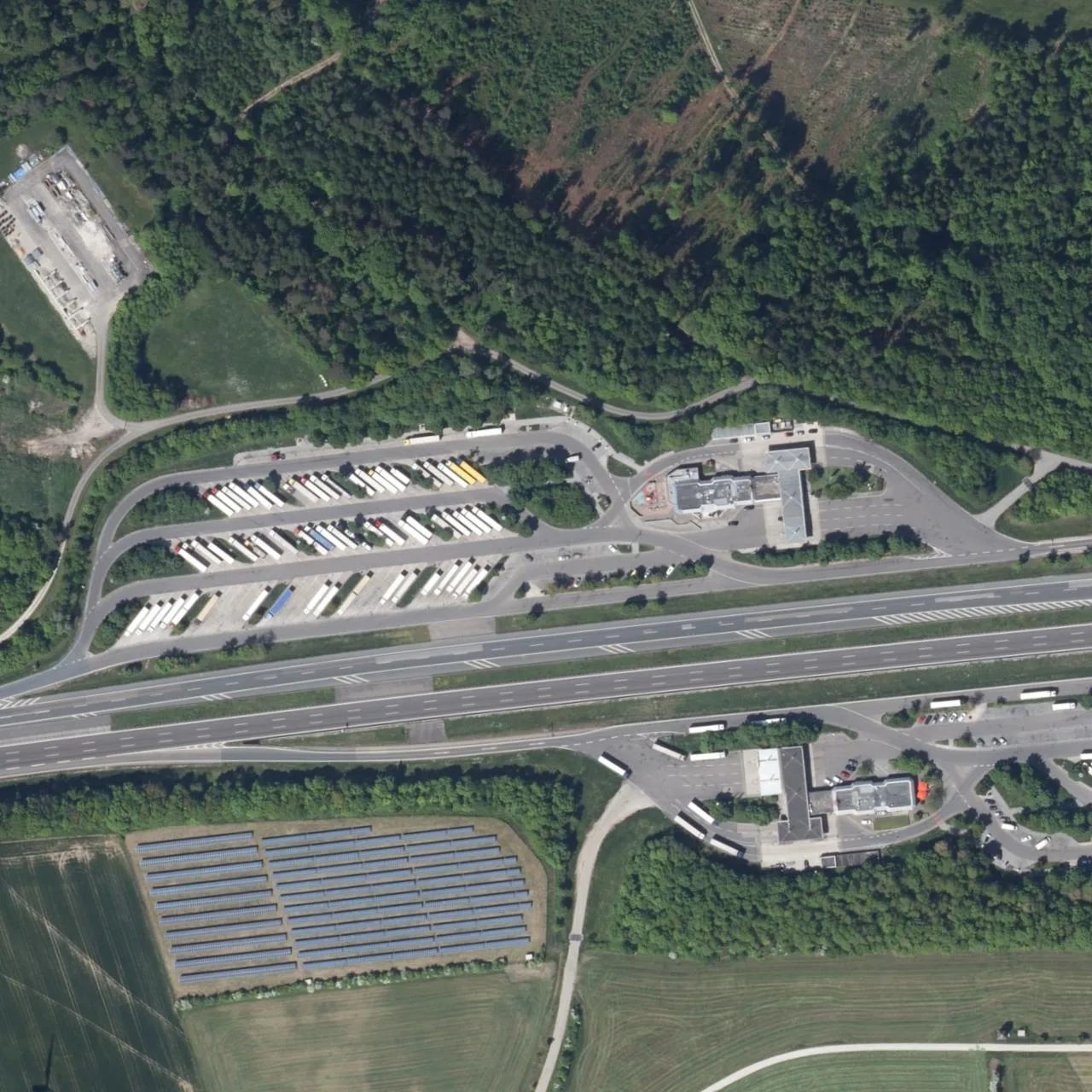 Aerial photo (orthophoto) of truck parking Frankenhöhe Nord from 2023
