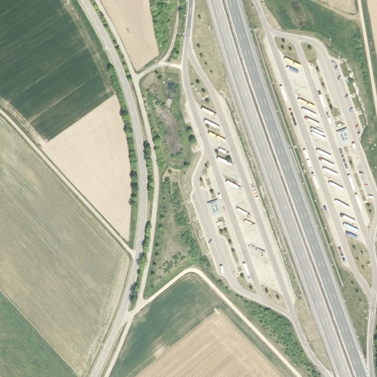 Aerial photo (orthophoto) of truck parking Offenbau West from 2025