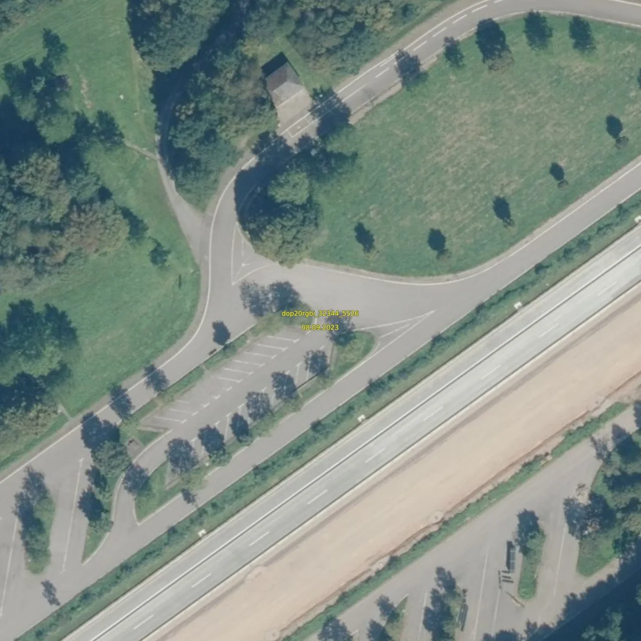 Luftbild (Orthofoto) des LKW-Parkplatzes Hetzerath aus dem Jahr 2023