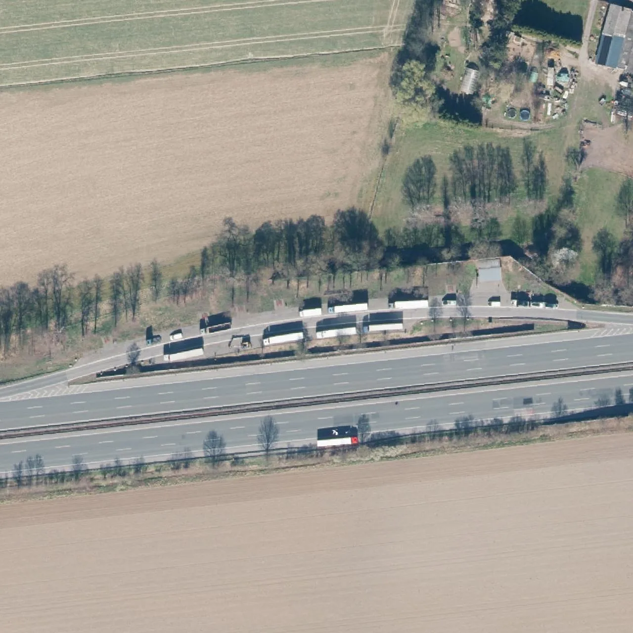 Aerial photo (orthophoto) of truck parking Paschheide from 2025