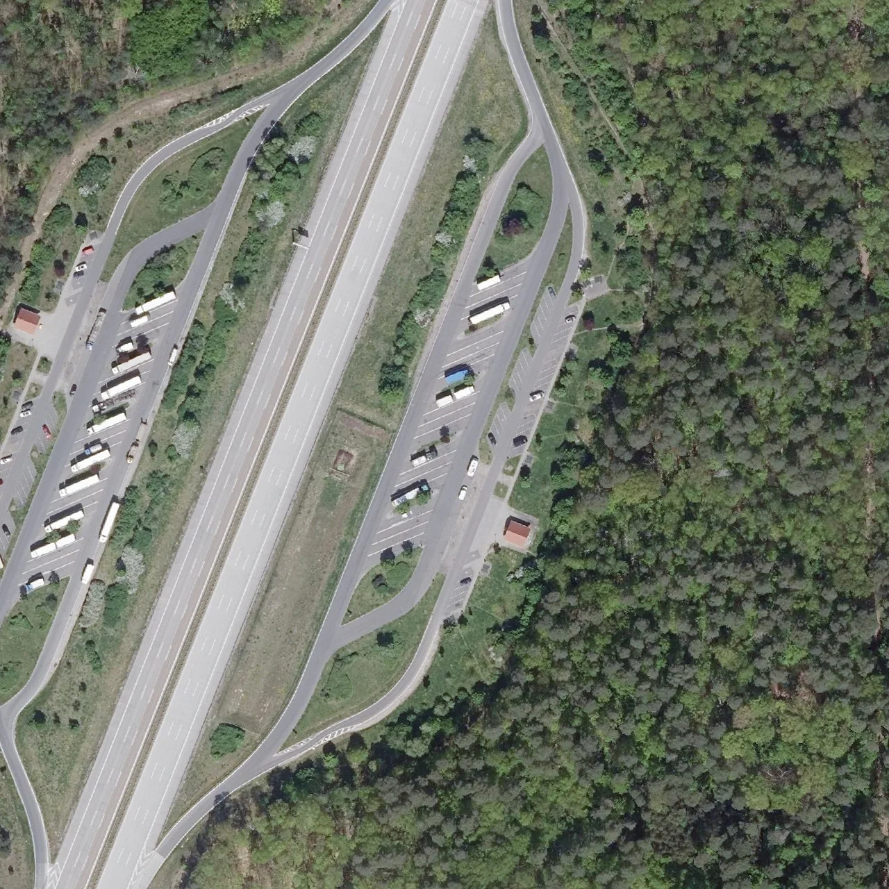 Aerial photo (orthophoto) of truck parking Parforceheide from 2024