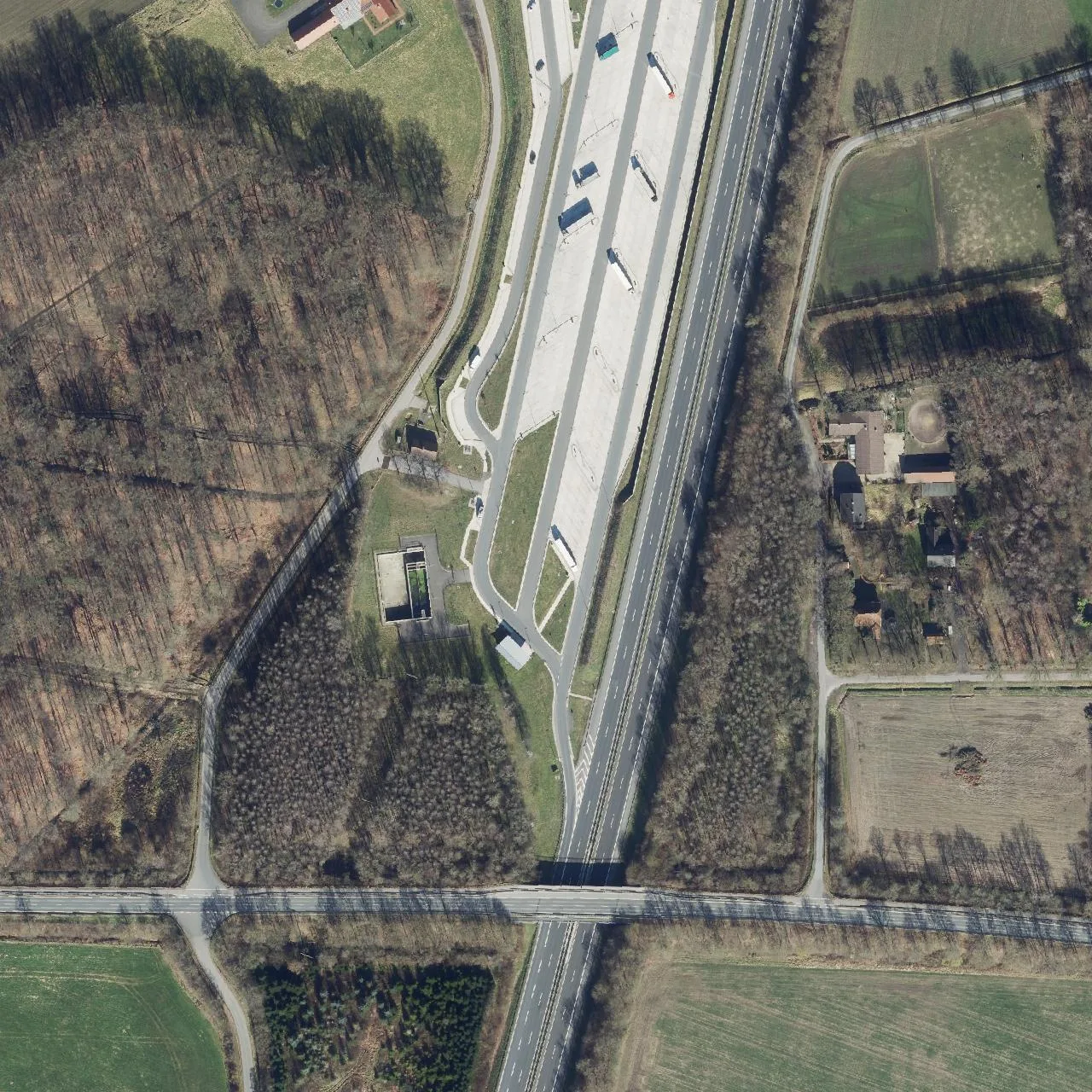 Aerial photo (orthophoto) of truck parking Hochmoor (West) from 2024