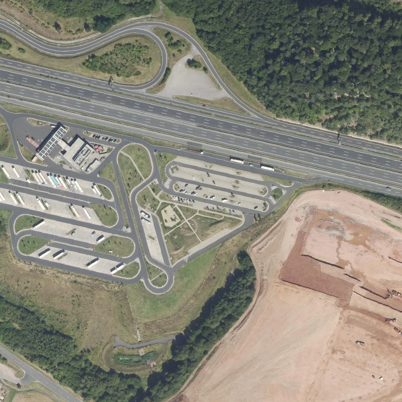 Aerial photo (orthophoto) of truck parking Werratal from 2024