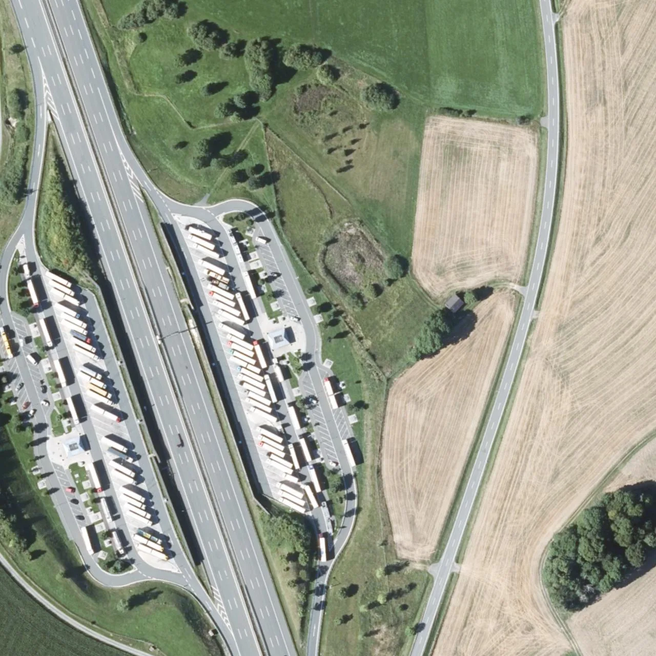Aerial photo (orthophoto) of truck parking Lipperts Ost from 2025