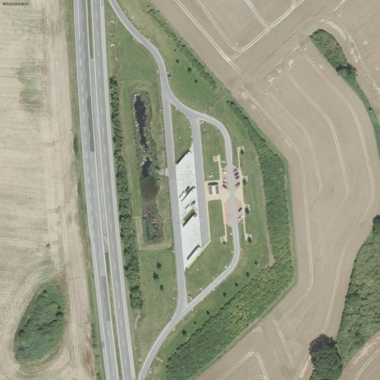 Aerial photo (orthophoto) of truck parking Bansower Forst Ost from 2024