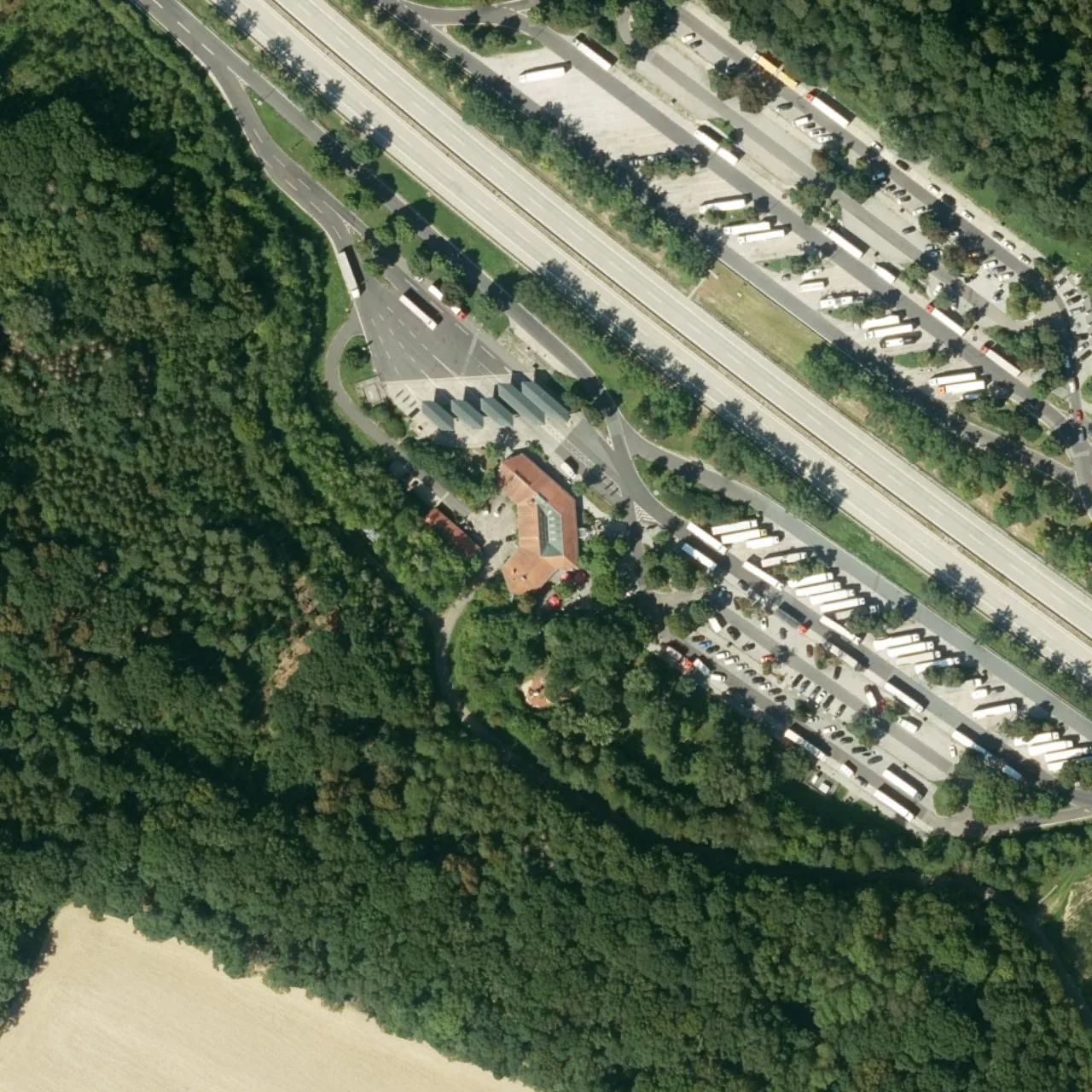 Aerial photo (orthophoto) of truck parking Ohrenbach West from 2023