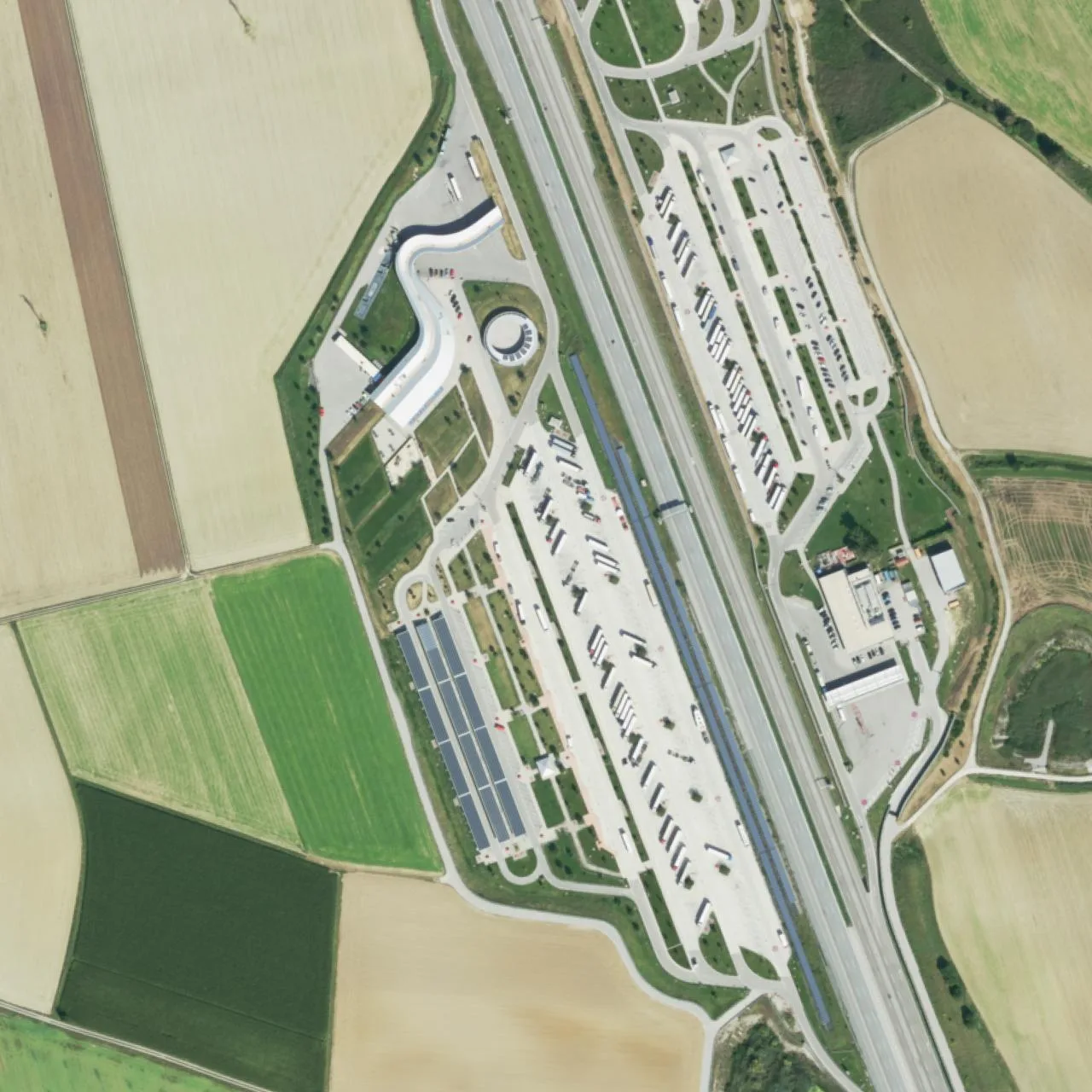 Aerial photo (orthophoto) of truck parking Fürholzen West from 2022