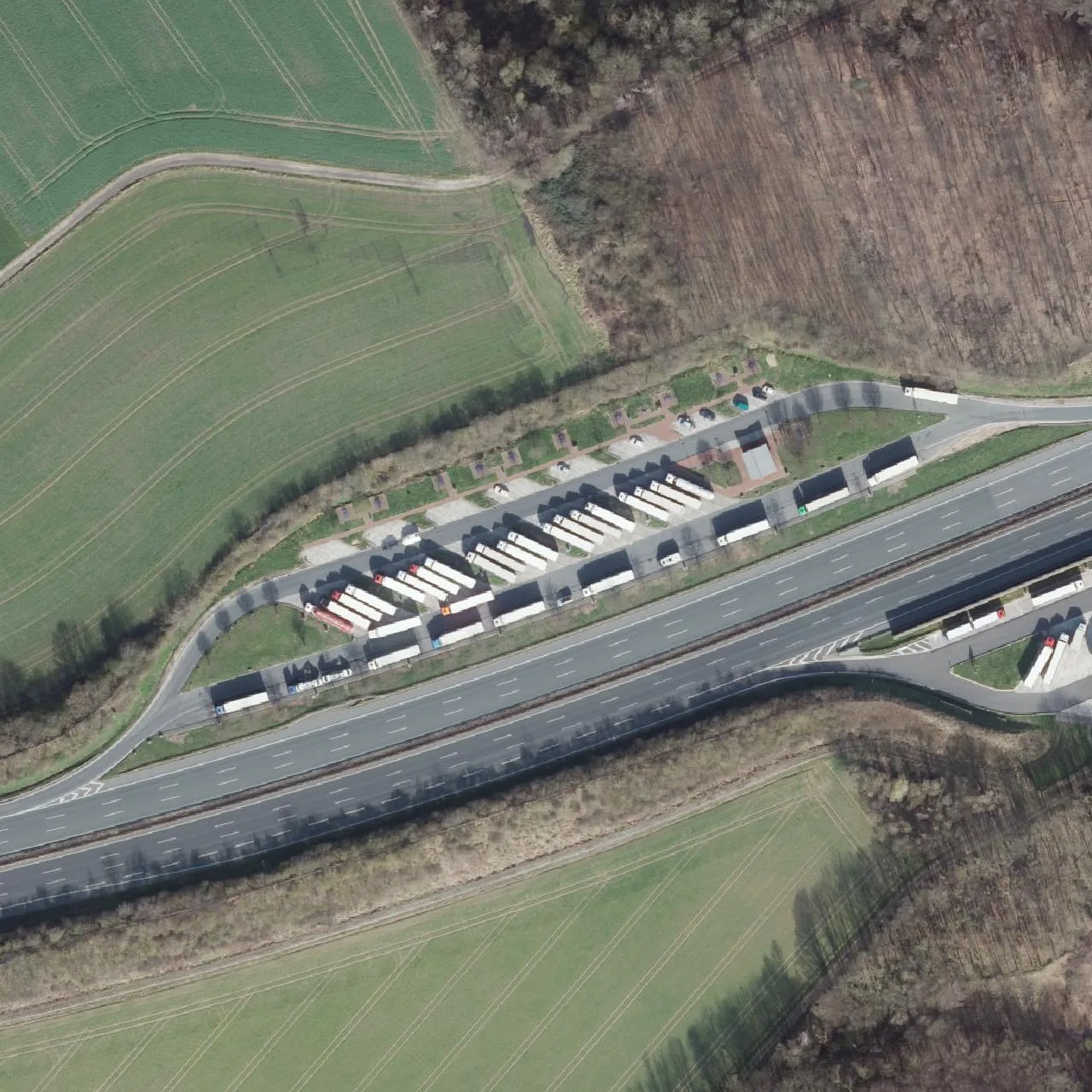 Aerial photo (orthophoto) of truck parking Löwenburg from 2024