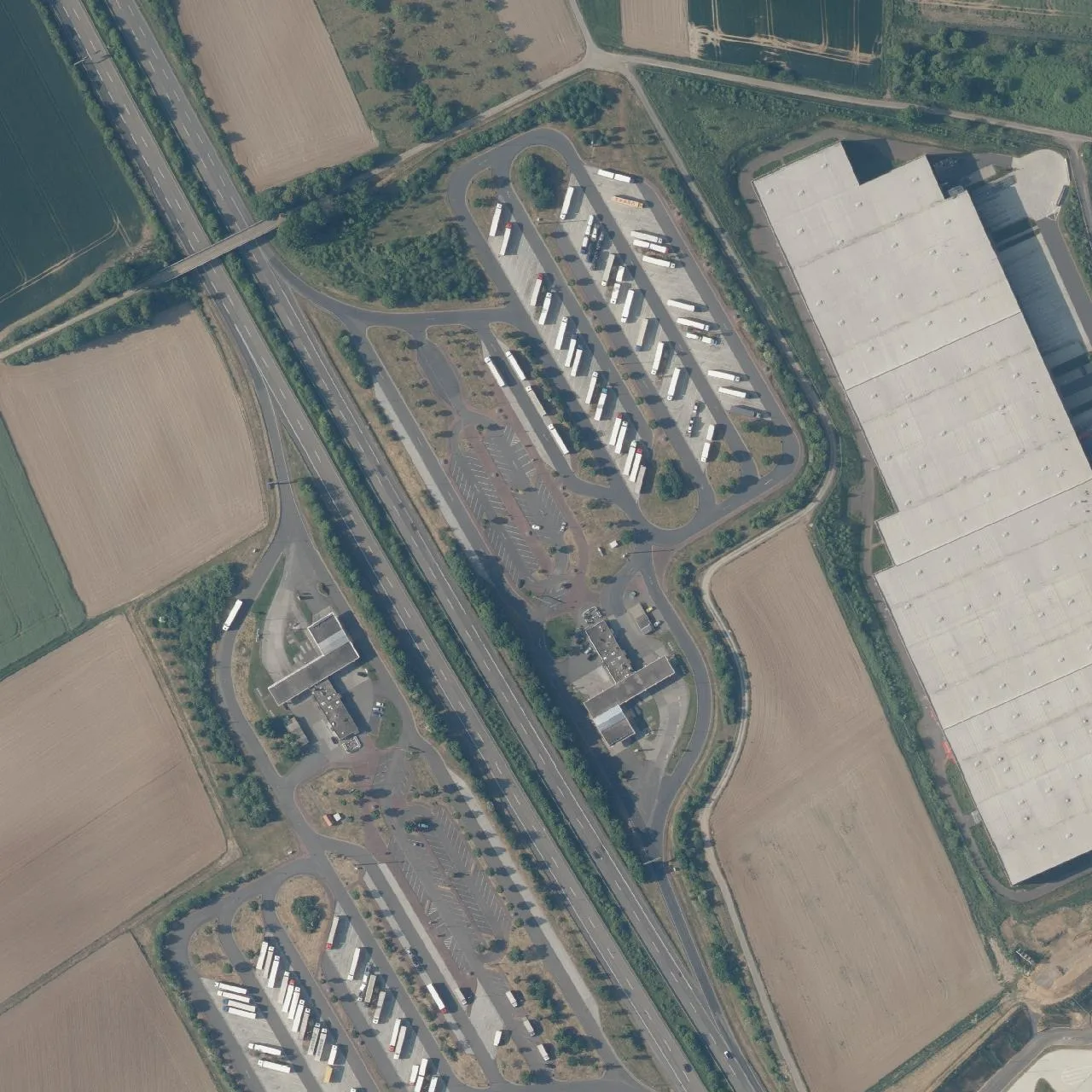 Aerial photo (orthophoto) of truck parking Langen Bergheim Ost from 2023