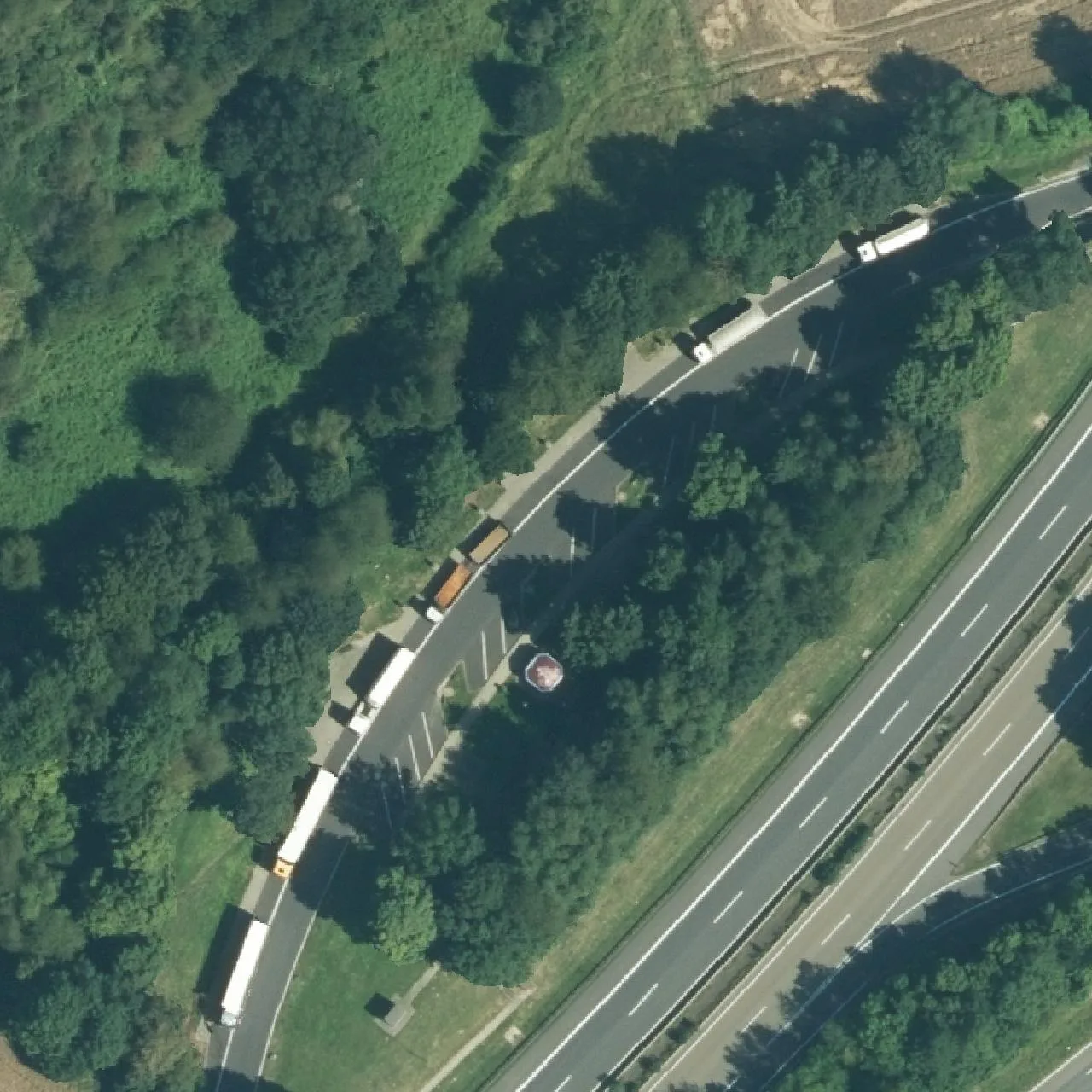 Aerial photo (orthophoto) of truck parking Scharfenstein from 2024
