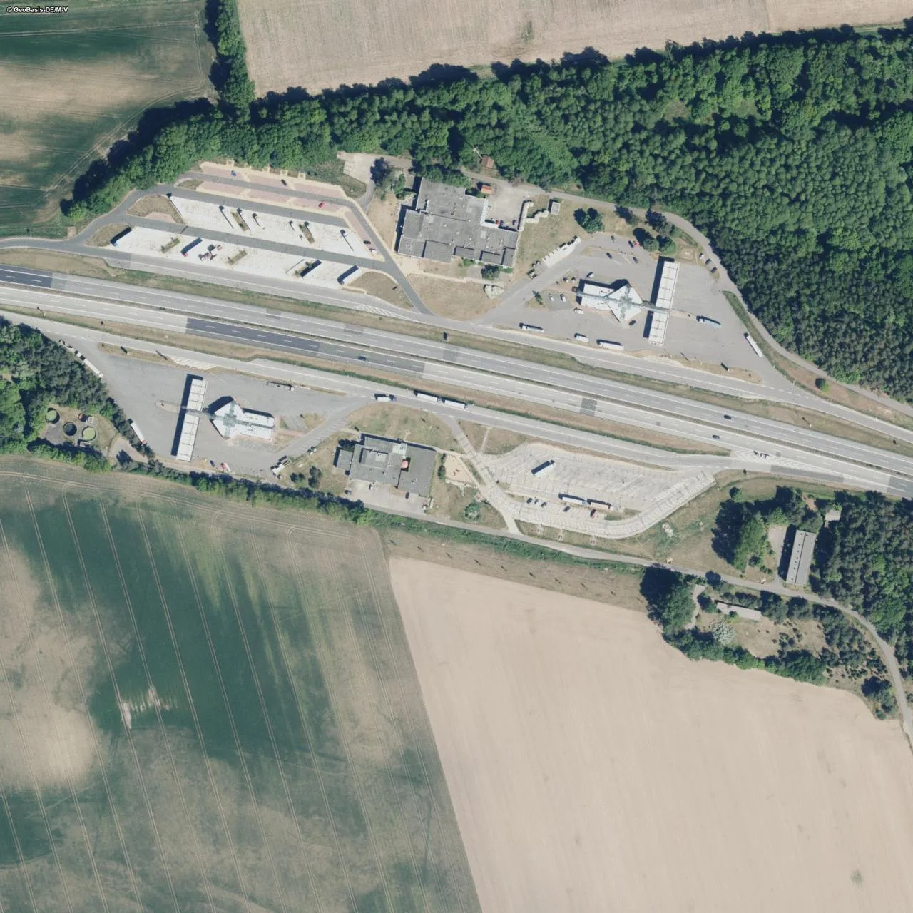 Aerial photo (orthophoto) of truck parking Stolpe Süd from 2025