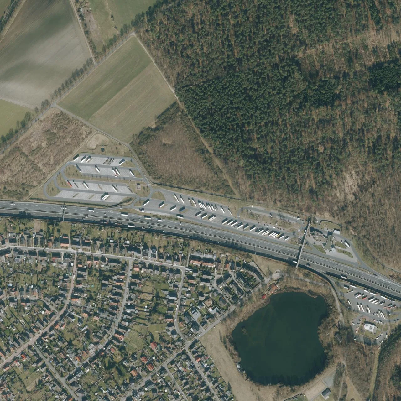 Aerial photo (orthophoto) of truck parking Lehrter See Nord from 2025