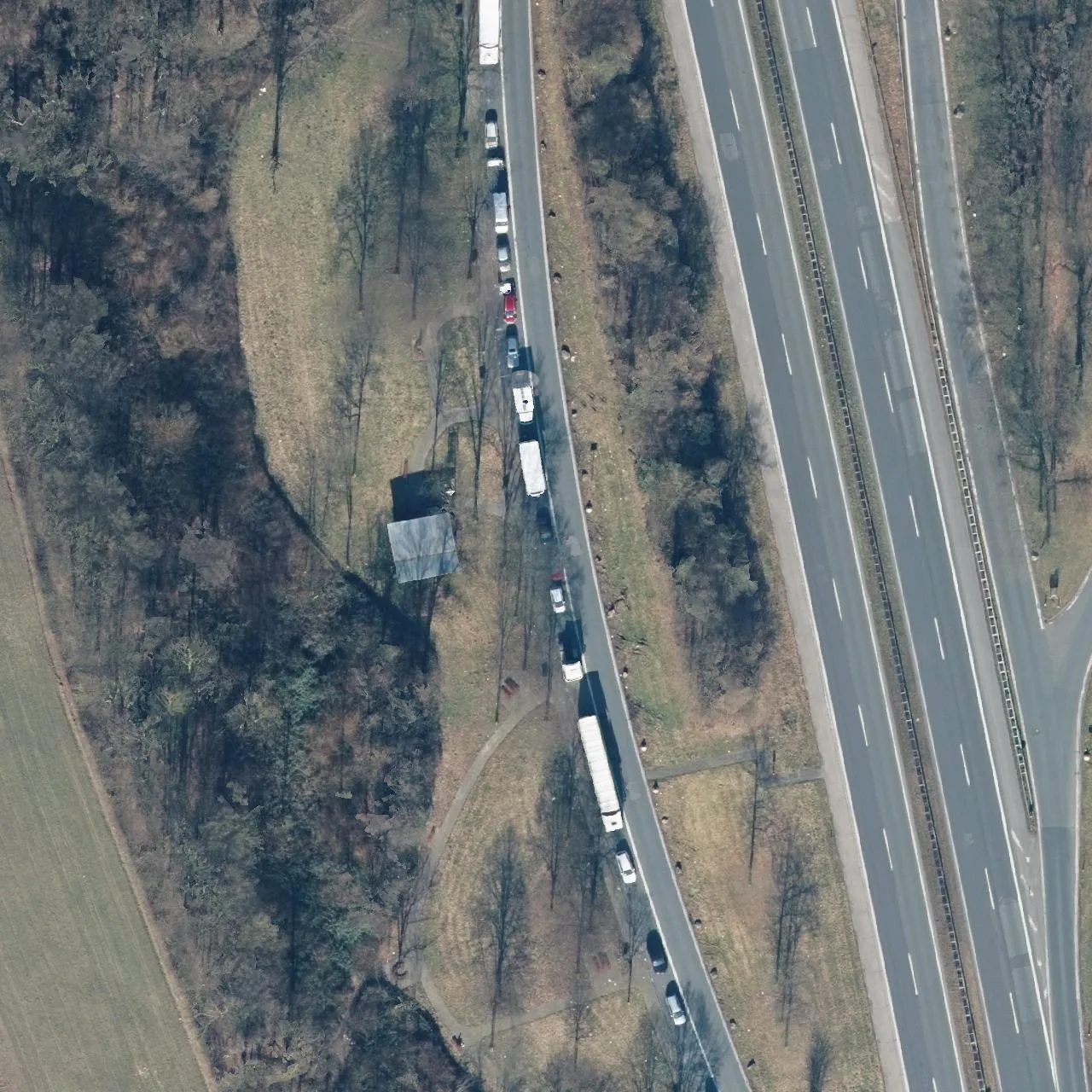 Aerial photo (orthophoto) of truck parking Fuchseggen (West) from 2025