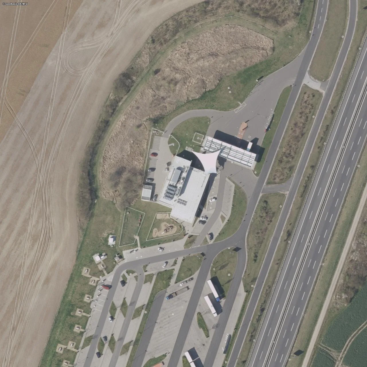Aerial photo (orthophoto) of truck parking Demminer Land from 2023
