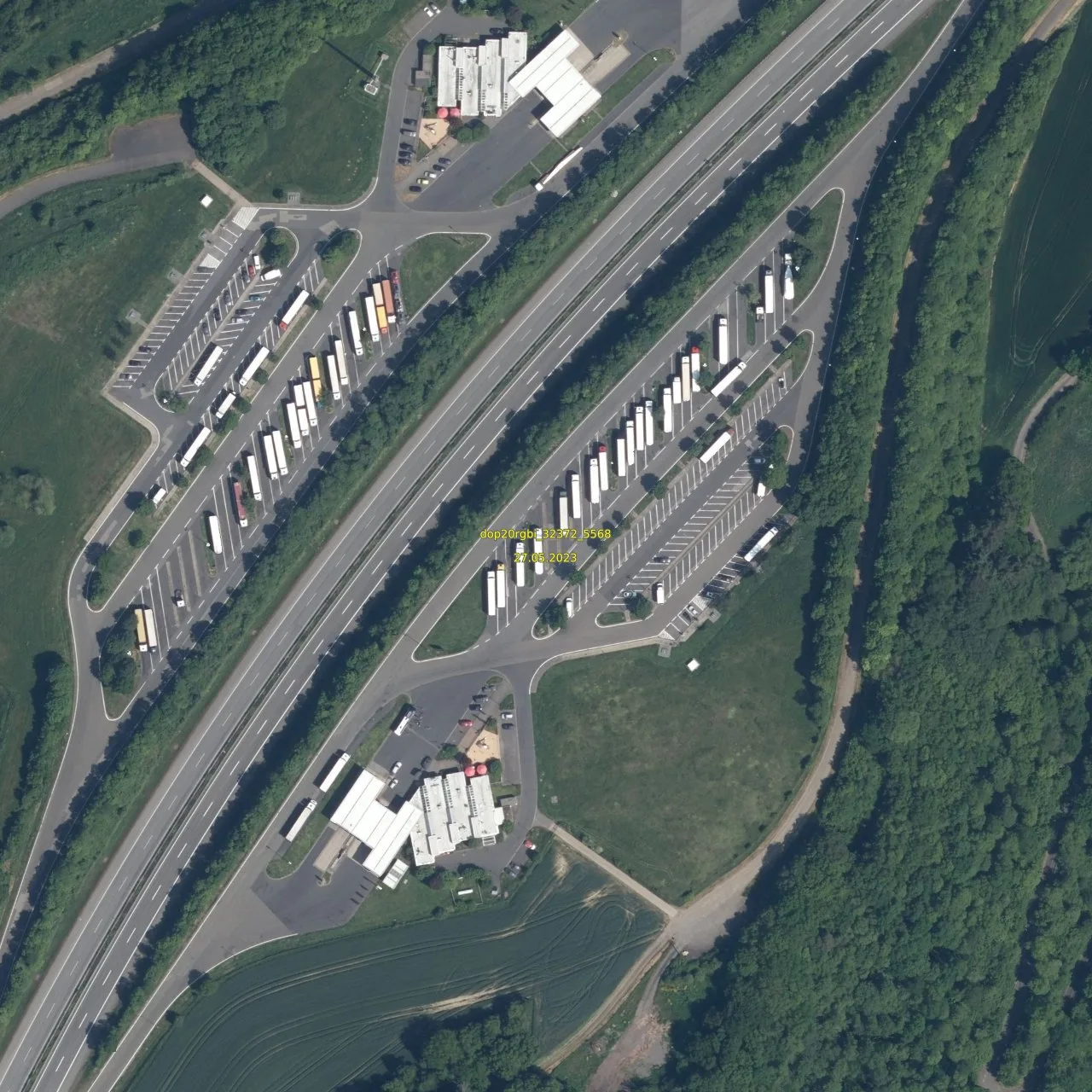 Luftbild (Orthofoto) des LKW-Parkplatzes Elztal Süd aus dem Jahr 2023