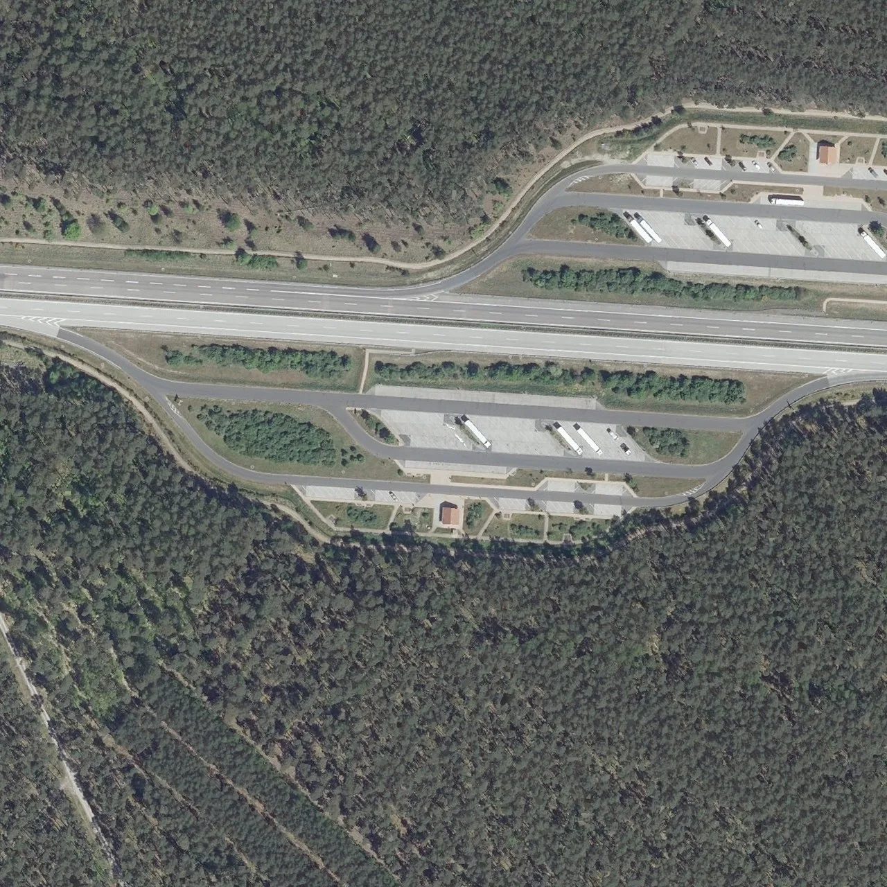 Aerial photo (orthophoto) of truck parking Kersdorfer See from 2024