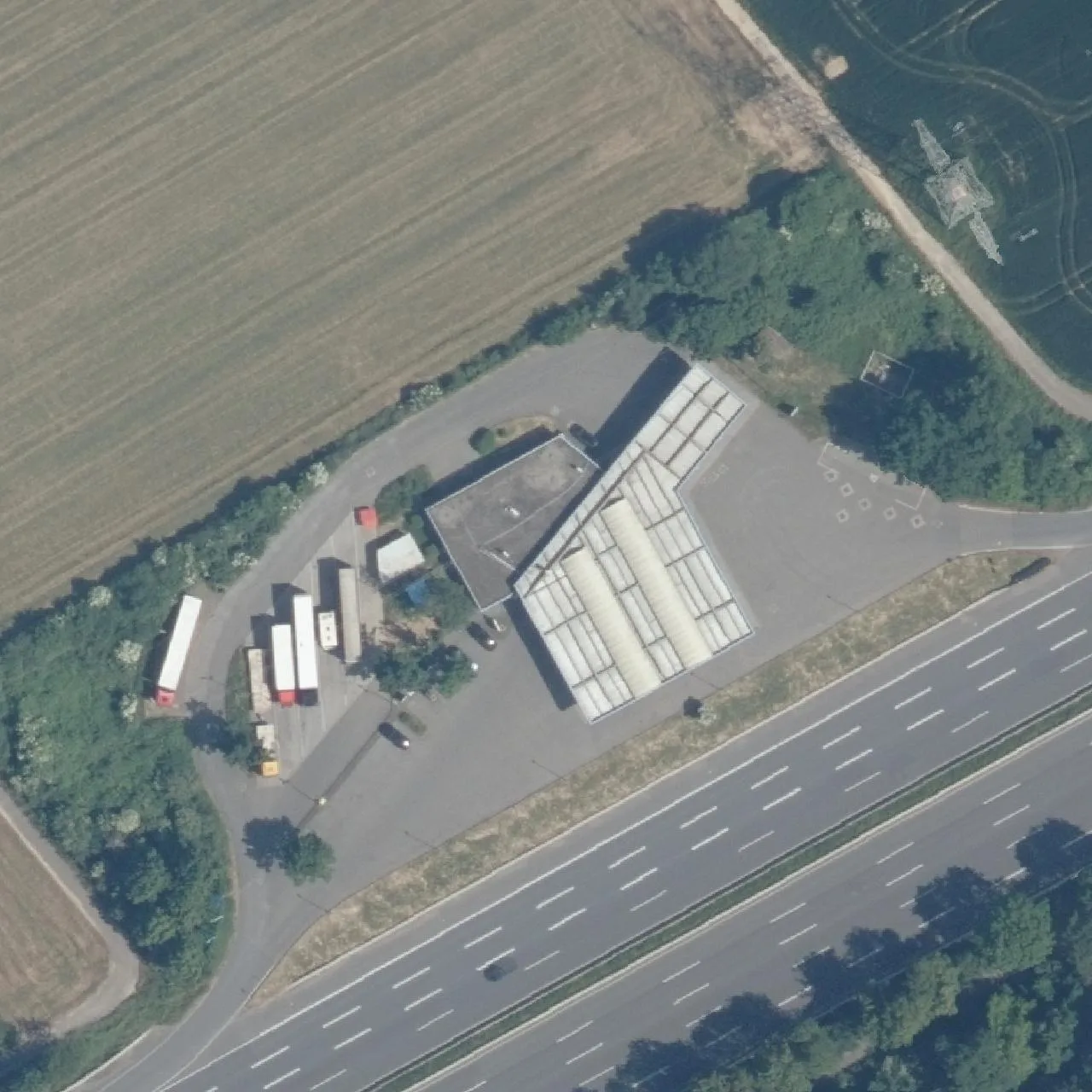 Aerial photo (orthophoto) of truck parking Frankfurt a. Main Nord from 2023