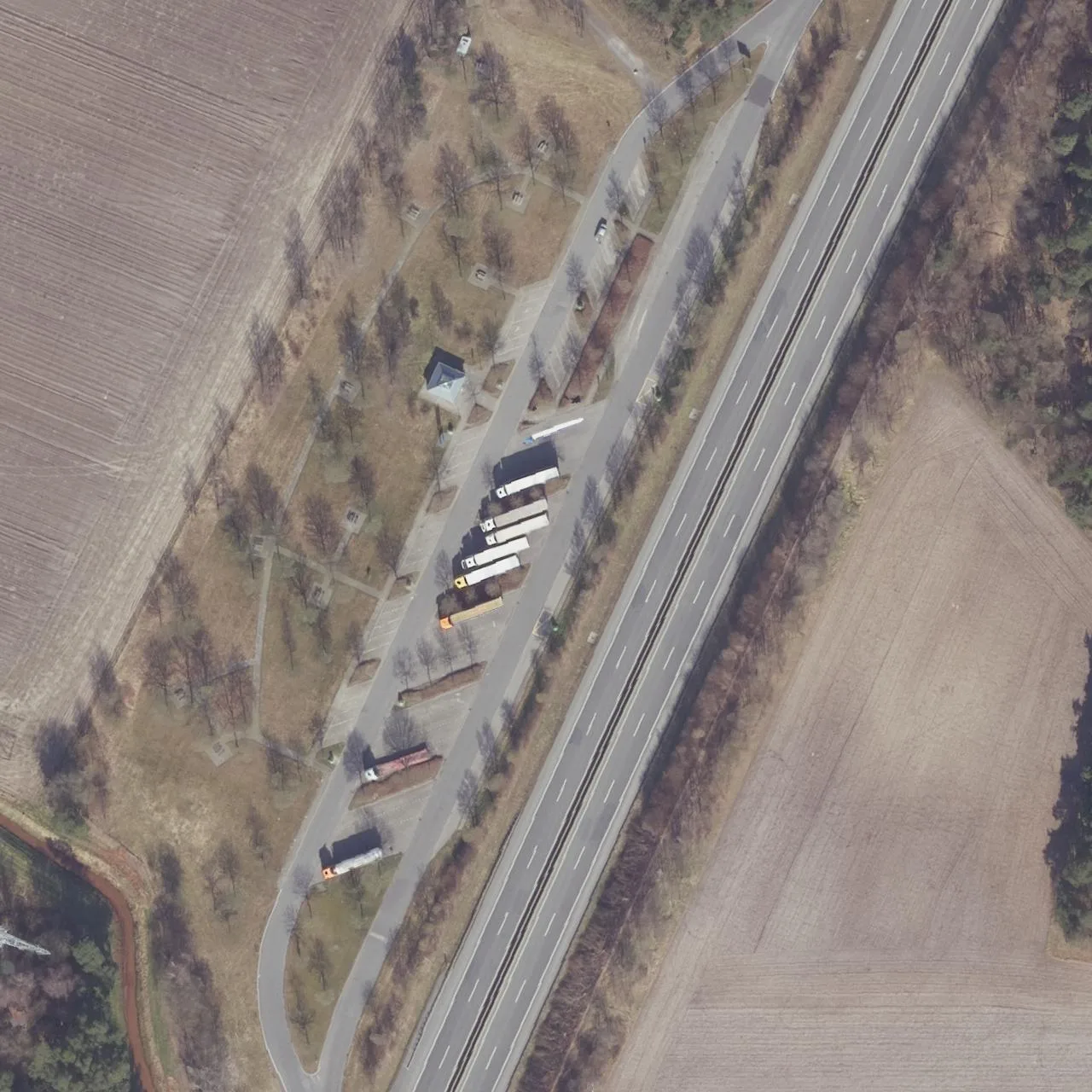 Aerial photo (orthophoto) of truck parking Hebel (West) from 2025