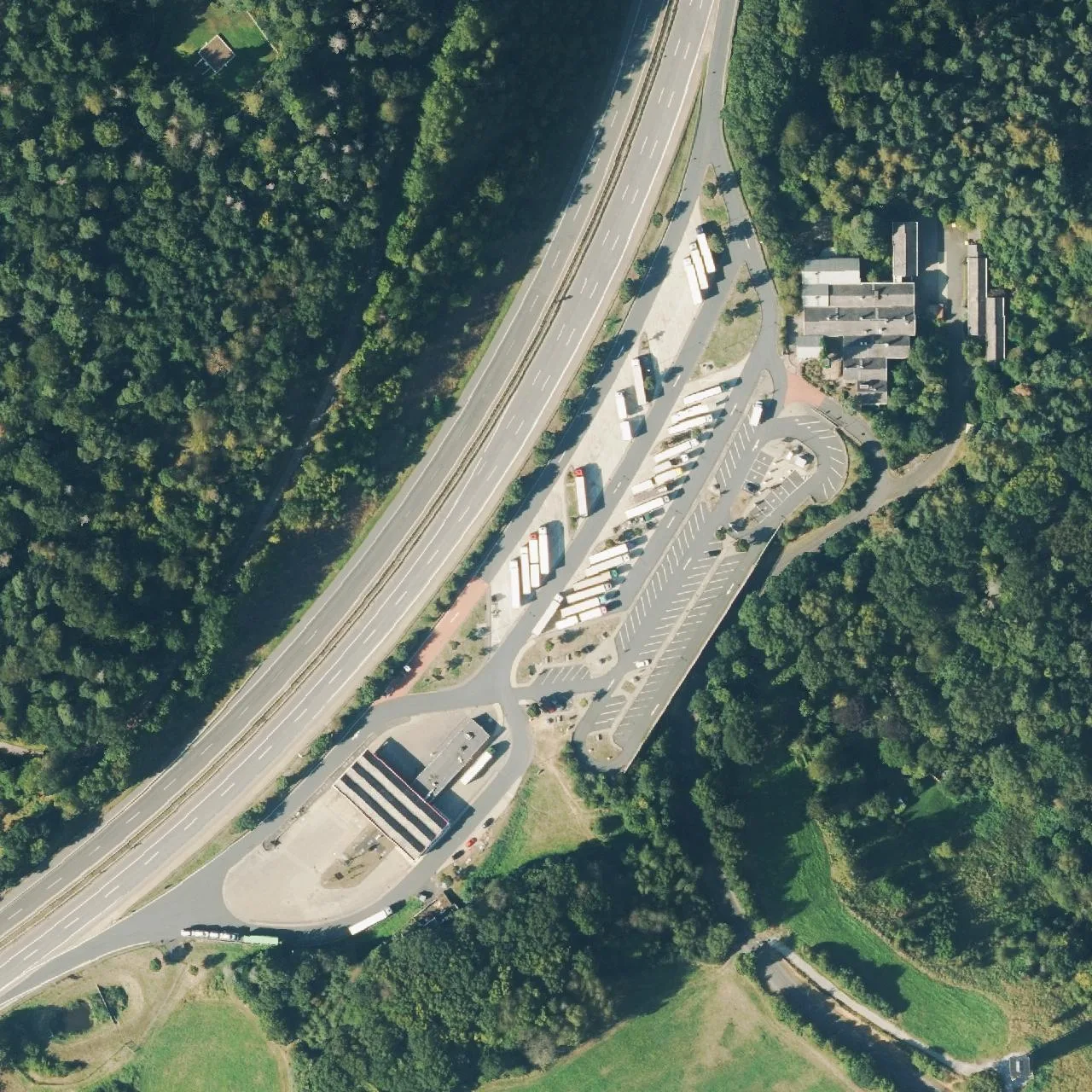 Aerial photo (orthophoto) of truck parking Dollenberg (Ost) from 2024