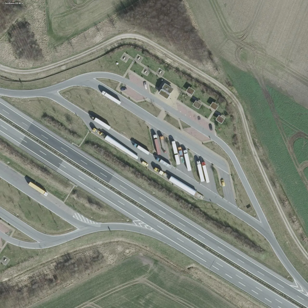 Aerial photo (orthophoto) of truck parking Peenetal Nord from 2024