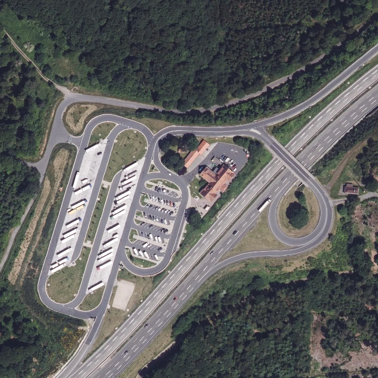 Aerial photo (orthophoto) of truck parking Rimberg West from 2022