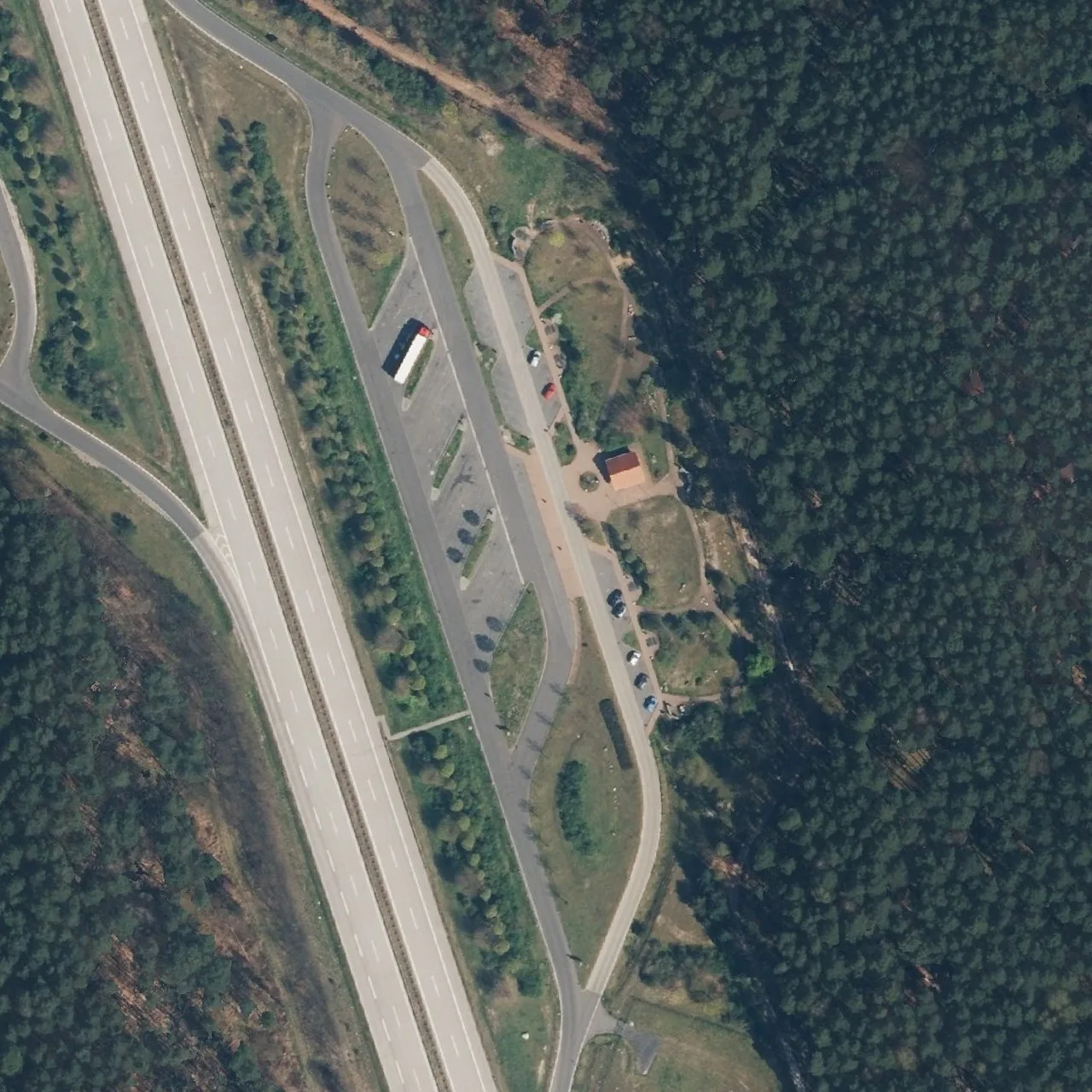 Aerial photo (orthophoto) of truck parking Ladeburger Heide from 2023